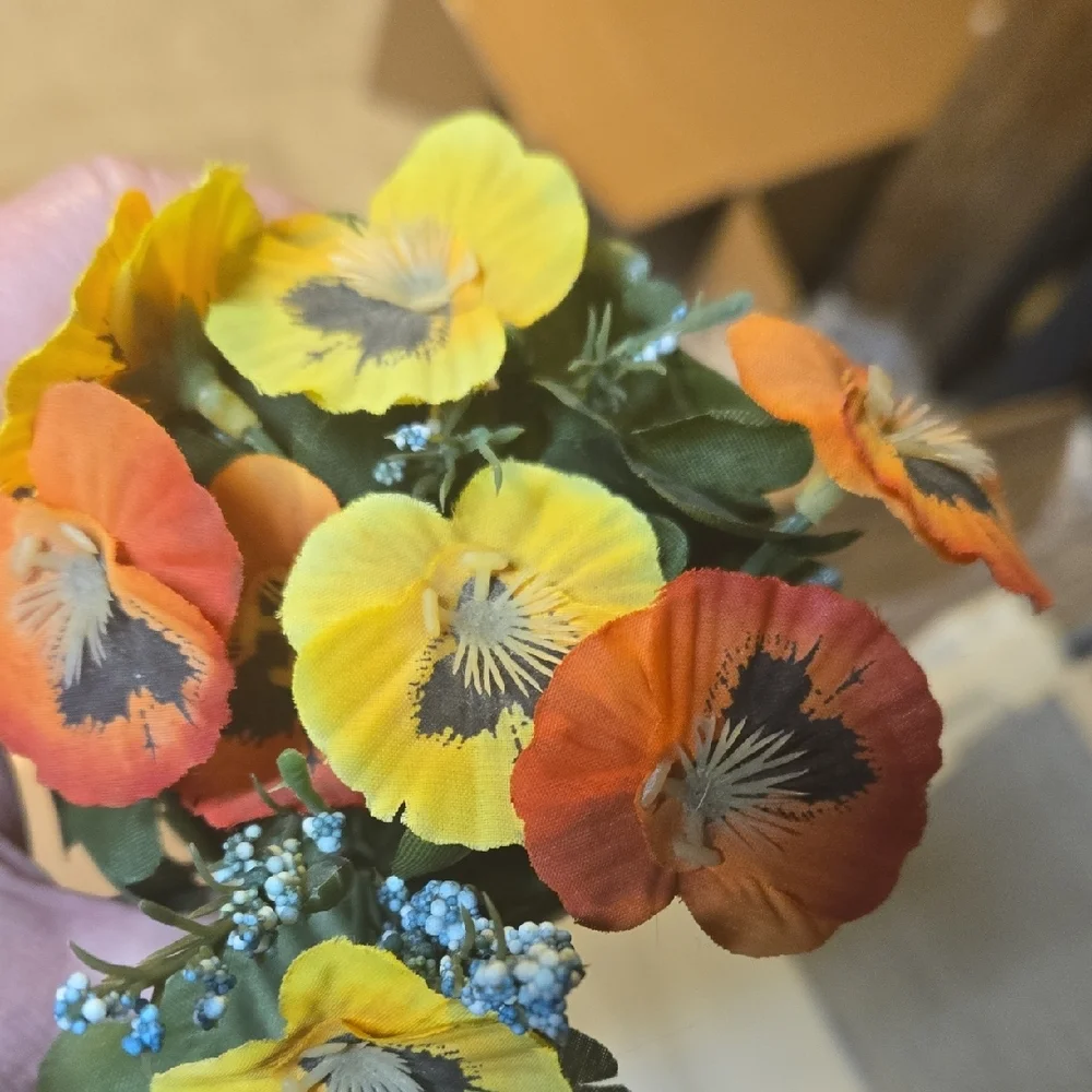 Vibrant Vintage Floral Arrangement in Green Pot